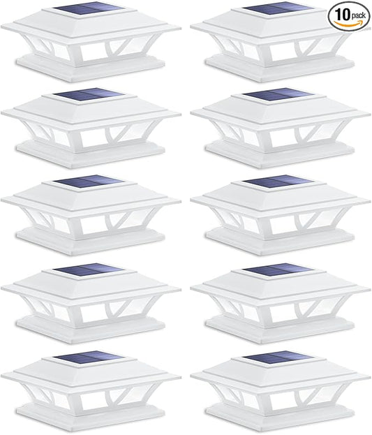 SIEDiNLAR Solar Post Lights Outdoor 2 Modes LED Fence Deck Cap Light for 4x4 5x5 6x6 Posts Garden Patio Decoration Warm White/Cool White Lighting White (10 Pack)