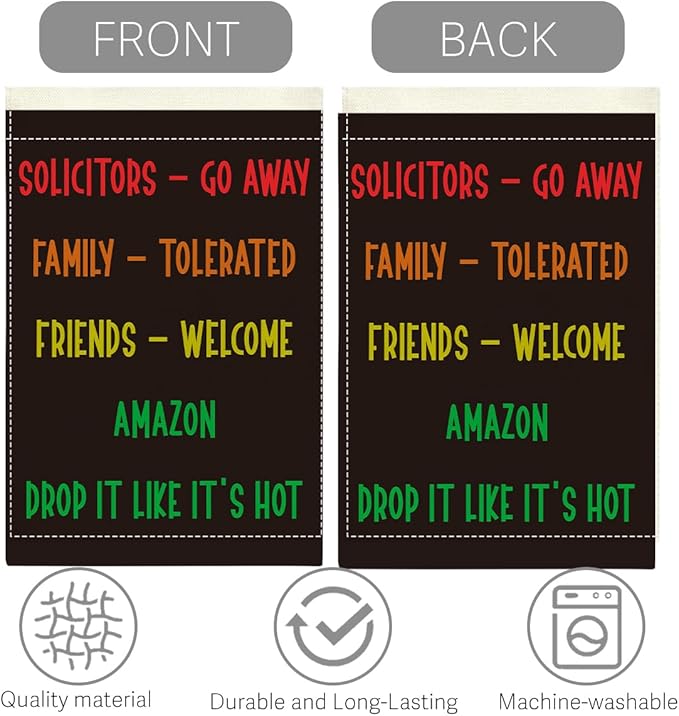 Funny Welcome Sarcastic Garden Flag Outdoor Decorations Go Away Family Tolerated Friends Small Double Sided Burlap art Stained Glass Style Garden Flags 12 x 18 Inch for Outside