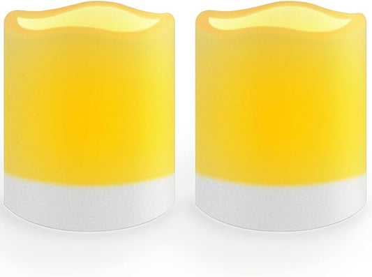 salipt Solar Powered Candles - 3.25" x 4" Waterproof LED Flameless Pillar Candle Set,Dusk to Dawn, Rechargeable Solar Battery Included,Waterproof for Patio Decor,Set of 2