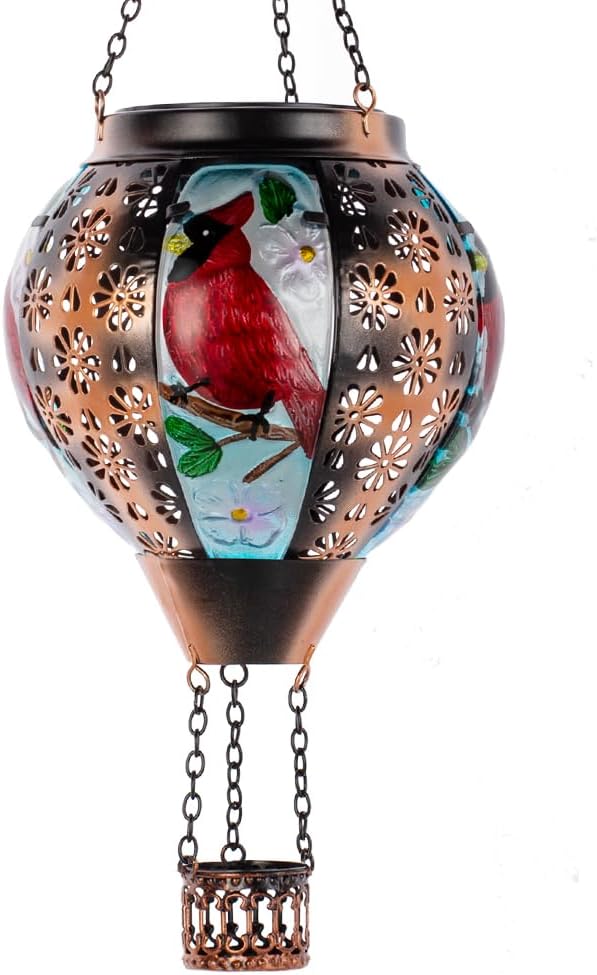 DREAMSOUL Cardinal Hot Air Balloon Solar Lantern, Metal Solar Lantern with Flickering Flame, Solar Lanterns Outdoor Waterproof for Lawn Patio Decor Christmas Gifts