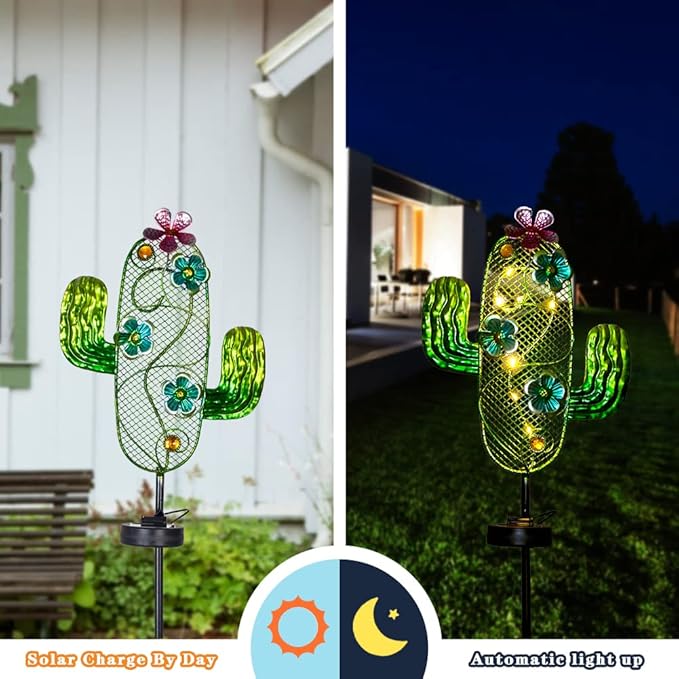 dreamysoul Solar Garden Lights, Outdoor Solar Cactus Lights Stake Waterproof for Garden Patio Yard Pathway Decoration