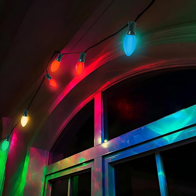 C7 Christmas Lights 25Ft 5 Multicolor Outdoor String Lights with 27 C7 Ceramic Bulbs, Vintage Christmas Decorations UL Listed for Outdoor Indoor Holiday Party Wedding Patio Garden