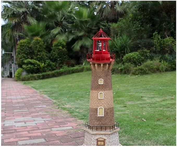 LED Solar Powered Lighthouse, 360 Degree Rotating Lamp Courtyard Decoration Waterproof Garden Smoke Towers Statue Lights for Outdoor Patio Garden Pathway