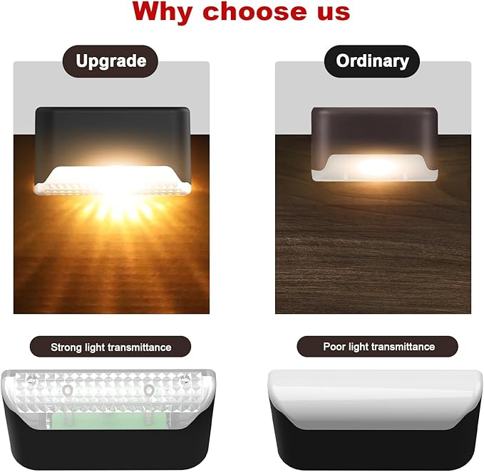 pearlstar 16 Pack Solar Step Deck Fence Lights, Solar Step Lights Outdoor Waterproof Led Solar Fence Lamp for Patio, Stairs,Garden Pathway, Step and Fences(Black)