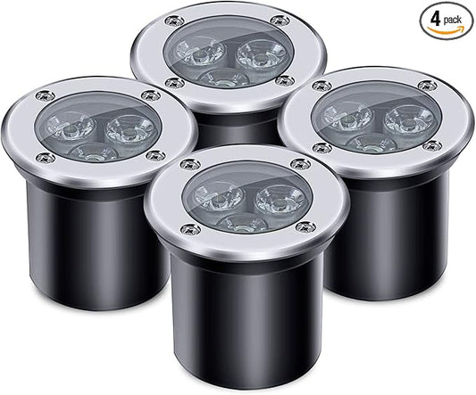 4 Pack 3w 12v Low Voltage In-ground Lights LED Landscape Light Waterproof IP67 Pathway Lights Outdoor spotlights Trees Flags for Garden,Yard,Tree (Warm White)