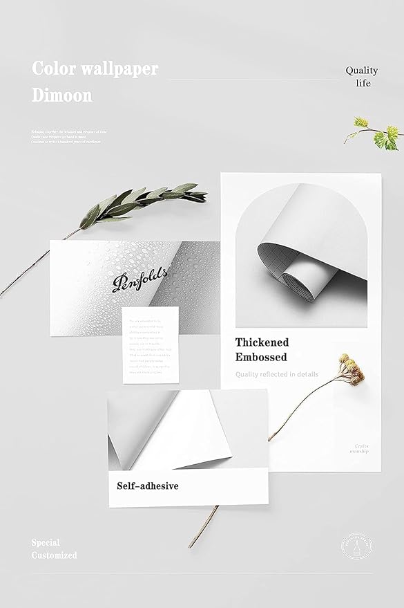 Dimoon 236''x23.6'' White Thicken Peel and Stick Wallpaper Contact Paper Modern Self Adhesive Wall Paper Removable Renter Friendly Textured Solid Color Shelf Vinyl Roll (236''x23.6'',White Thicken)