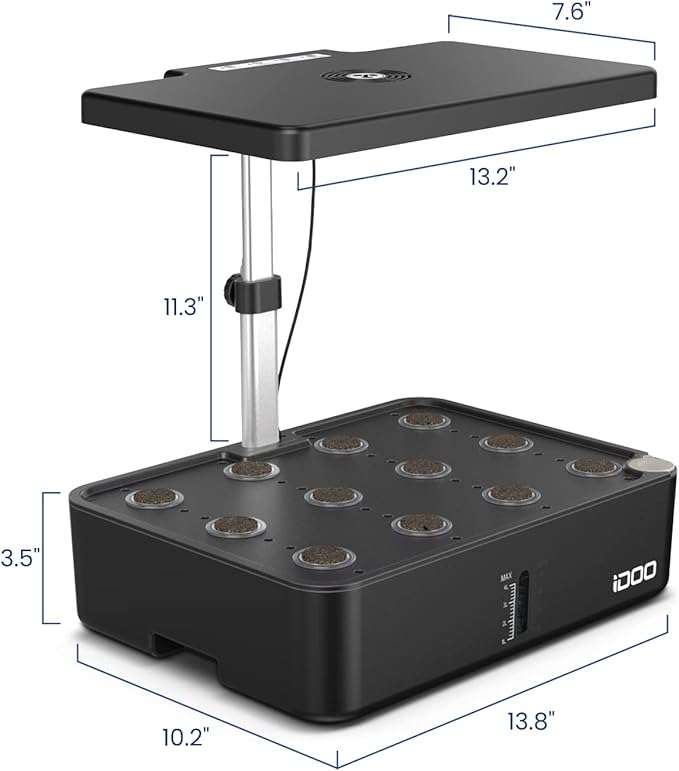 iDOO Hydroponics Growing System Kit 12Pods, Gardening Gifts for Women Mom, Indoor Herb Garden with LED Grow Light, Built-in Fan, Auto-Timer, Adjustable Height Up to 11.3", 12Pods-Black
