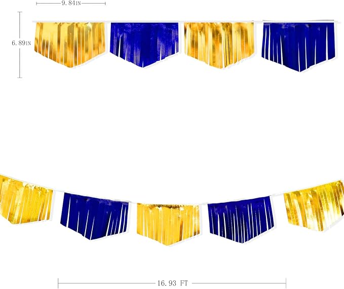 Royal Blue Gold Tassel Banner Metallic Fabric Pennant Bunting Flag for Graduation Retirement Bachelorette Birthday Engagement Wedding Bridal Shower Nautical Ahoy Achor Party Decorations Supplies