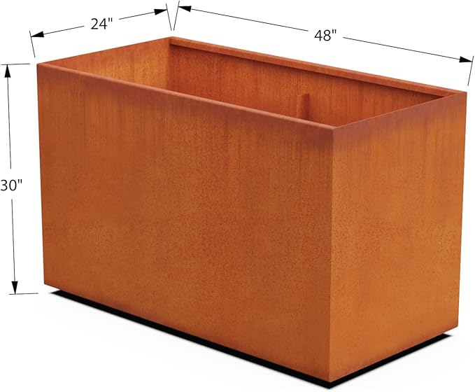 Corten Steel Planter Rectangle Outdoor Metal Garden Box Heavy Duty | Made in USA | Fully Assembled