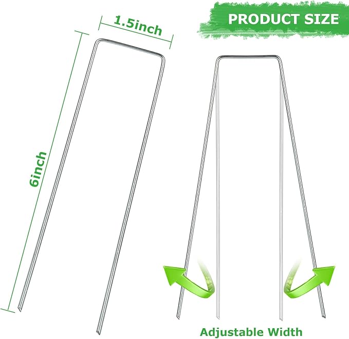 DAJAVE 200 Pack Landscape Staples 6 Inch, 11 Gauge Stakes Galvanized Garden Stakes, U-Shaped Garden Ground Stakes for Landscaping Barrier Fabric Irrigation Hoses Fixed Fences and Tents