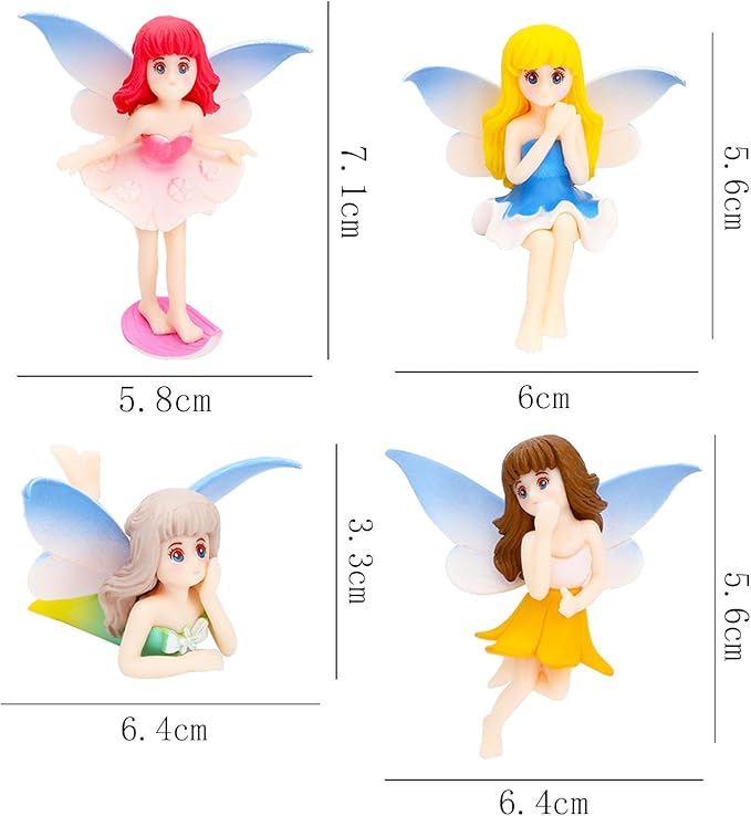 ONEST 4 Pieces Miniature Fairy Garden Accessories Small Fairy Figurines Hand Painted Fairy Figures Girl Fly Wing Figurines for Car Decor Fairy Garden Flower Pot Birthday Cake Topper