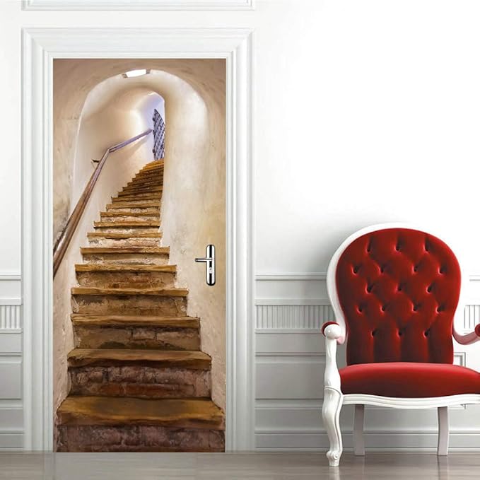 3D Peel and Stick Murals - Stairs Wallpaper Self-Adhesive Decals Removable PVC Waterproof Door Poster for Bedroom Living Room 37.4" x 78.7"