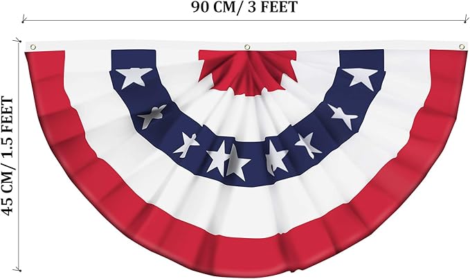 USA Pleated Fan Flag American US Bunting Flag Patriotic Half Fan Banner Flag with Canvas Header and Brass Grommets for 4th of July Memorial Day Indoor Outdoor Decoration (16, 1.5x3 Feet)