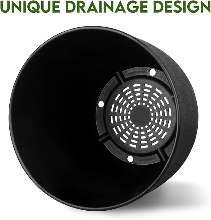 Plant Pots 8 Inch Set of 4, Flower Pots with Multi Mesh Drainage Holes, Planters for Indoor Outdoor Garden Plants and Flowers (Black)