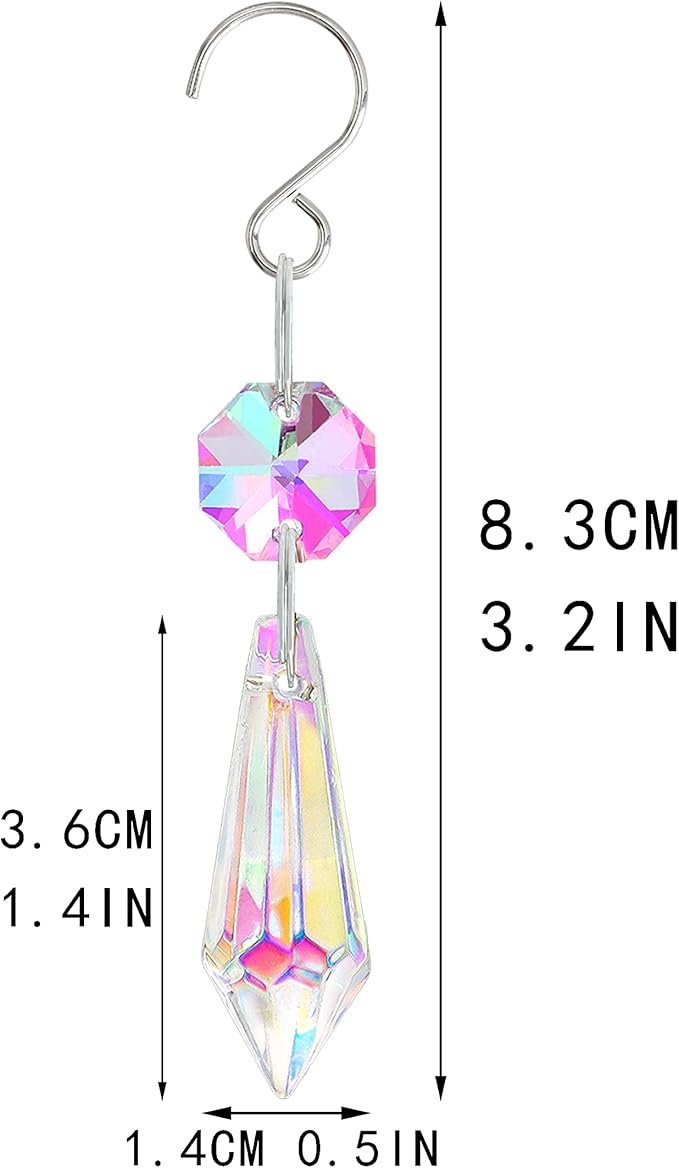 50pcs Colorful Crystal Icicle Prisms for Chandeliers, 38mm Chandelier Crystals Glass Prisms Pendants, Chandelier Crystals Replacement Parts with Octogan Beads for Wedding,Party Decoration