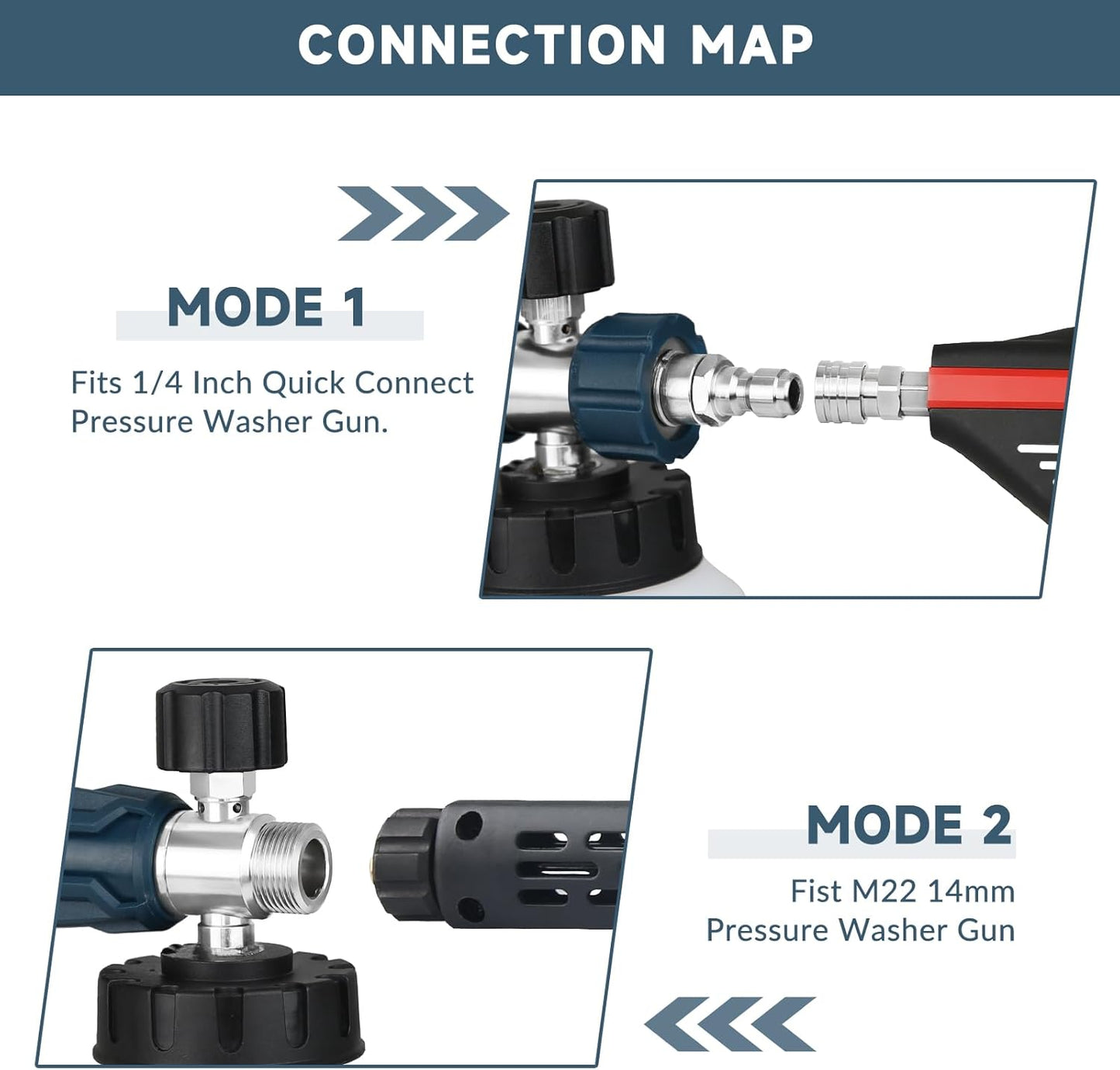 Sooprinse Foam Cannon with 1/4 Inch Quick Connector, Heavy Duty Car Foam Blaster Wide Neck Adjustable Snow Foam Lance for Pressure Washer, 5 Pressure Washer Nozzle Tips, 1 Liter