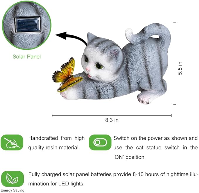 Solar Garden Statues Outdoor Cat Lights, Unique Housewarming Garden Gifts for Women Mom Wife Grandma and Sisters，Cute Cat Sculpture Decoration for Patio, Terrace, Balcony, Lawn