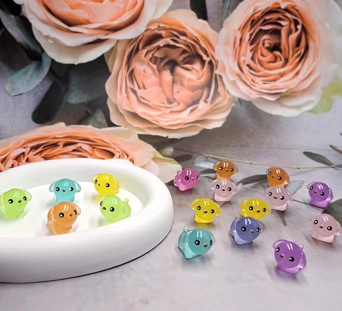 Luminous Mini Resin Dogs 40pcs Tiny Dogs Glow in The Dark for Garden Miniatures Fairy Garden Office Pranks and Dog Cake Toppers