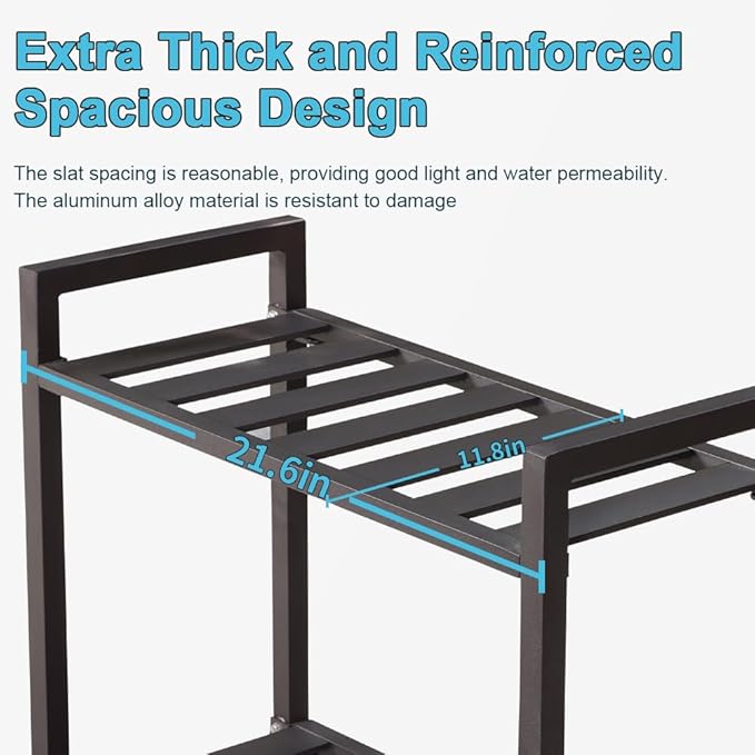 Versatile Indoor/Outdoor Plant Stand – High-Strength Aluminum with 300 LBS Load Capacity - Ideal Decor for Patios, Gardens, Living Rooms | L21.6 x W11.8 x H22 inches