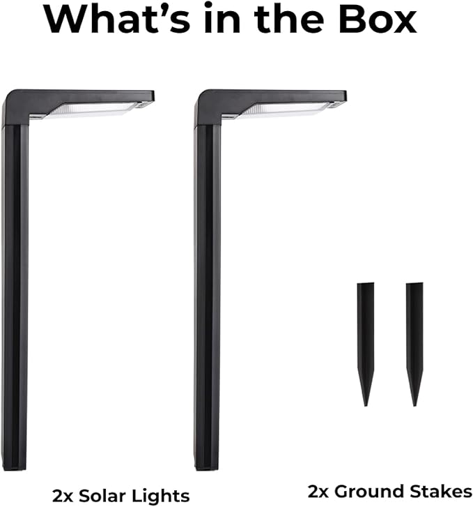 Techko Outdoor Solar L-Shaped Path Lights (2-Pack), Modern Minimal Design, Waterproof IP65, Garden Lights for Landscape, Yard, Walkway, Pathway,Matte Black