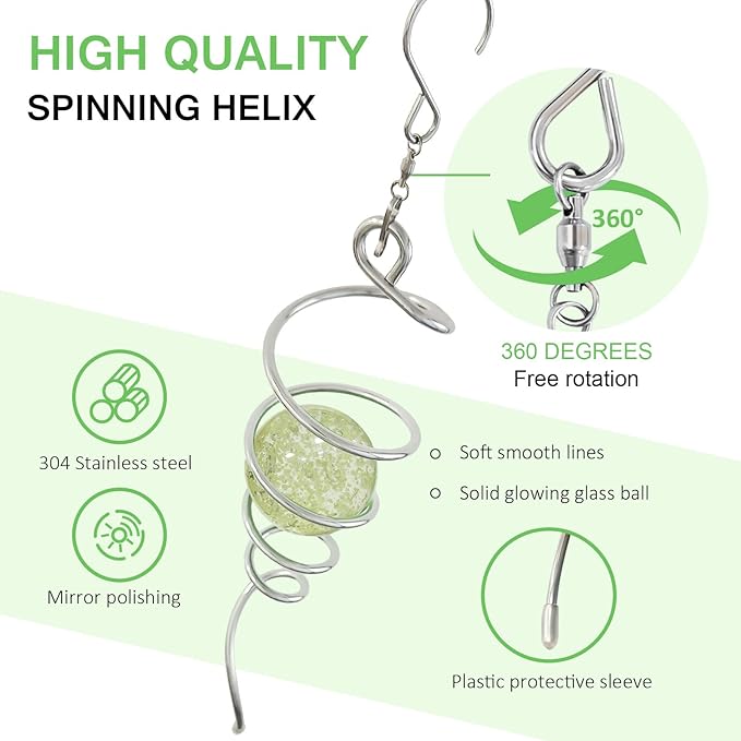 Glow Gazing Ball Spiral Tail Wind Spinner,Decorative Wind Spinner 11inch Tail and 2 inch Glass Orb. Indoor Outdoor Wind Spinner Tail Sun Catcher Garden Decoration-13 inch Height