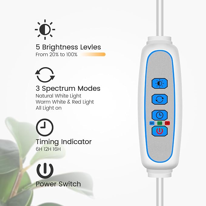 Garpsen Grow Lights for Indoor Plants, Dual-Head Full Spectrum LED Plant Light with Stand, 3 Color Modes Grow Lamp with Timer 6/12/16H, 5 Dimmable Levels, 168 LEDs and 67''Height Adjustable(White)