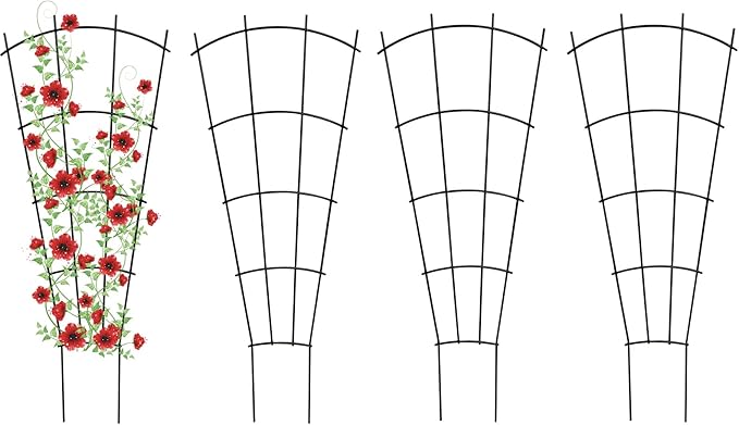 4 Pack 23'' Indoor Plant Trellis for Potted Plants Climbing, Outdoor Metal Garden Trellis Houseplants Flowers Vine Ivy,Fan Shape, Black