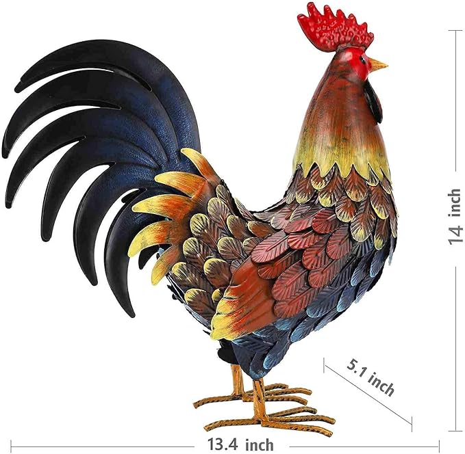 chisheen Rooster Decor Garden Statue Metal Chicken Yard Art Sculpture Outdoor Figurines