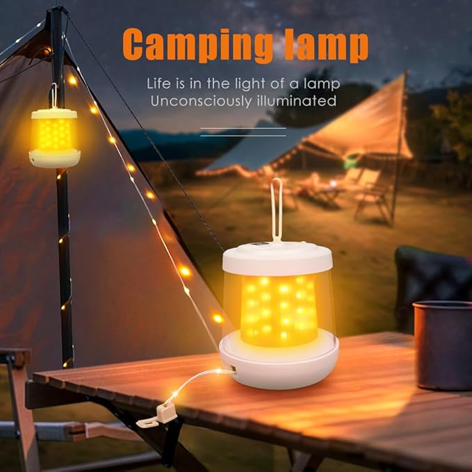 UniqueFire Portable 2 in 1 Camping Lantern，Camping String Lights Outdoor，Rechargeable LED Tent Lantern with Warm String Lights for Camping, Party, Garden and Yard Outdoor Decoration