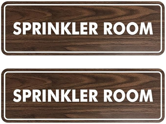 Signs ByLITA Standard Sprinkler Room Sign (Walnut) - Small 2 Pack
