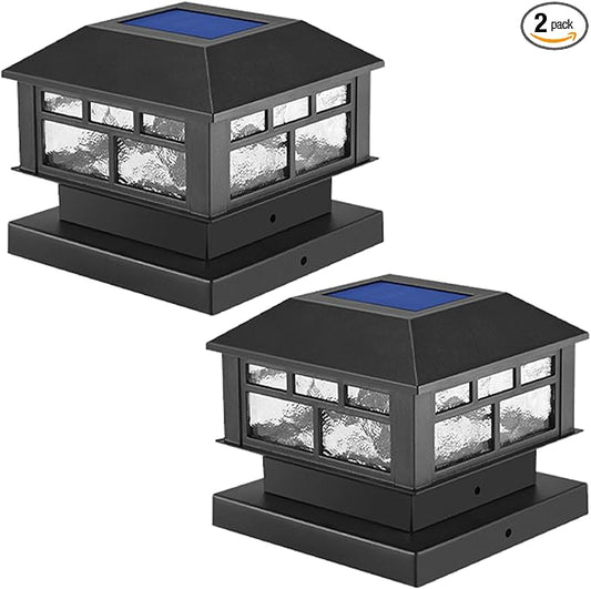 Solar Post Cap Lights Outdoor, 20LM Fence Post Cap Lights, 3.5x3.5 4x4 5x5 Inch Wooden Post Solar Lights Waterproof, Deck Lights Solar Powered for Garden Deck Patio Decoration(Black 2 Packs)