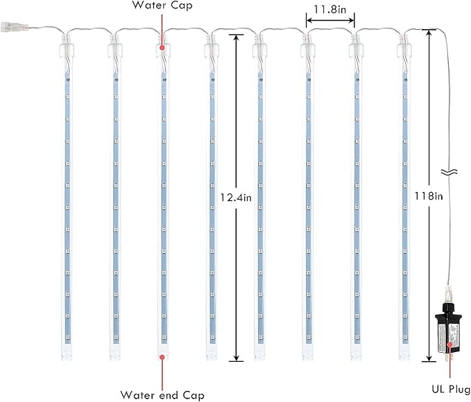 YIQU 2-Pack Extendable Christmas Lights Outdoor,16 Tubes 384 led Meteor Shower Rain Lights Led Falling Icicle Lights Perfect for Christmas Holiday Party Home Patio Outdoor Decorations(Blue)