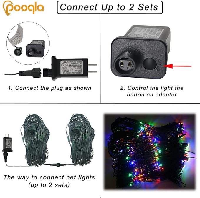 Pooqla Net Lights, 300LED Christmas Outdoor Mesh Light, 14.8x4.9 ft Fairy String 8 Modes Green Wire, Connectable Waterproof Decorative for Bushes Tree Garden Halloween, Colorful