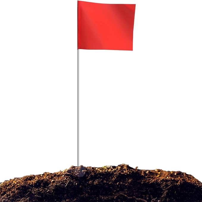 Zozen 50Pack Red Marking Flags, Writable/15x4x5 Inch, Yard Flags for Lawn & Irrigation & Landscape & Sprinkler & Survey & Dog Training.