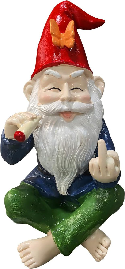 Garden Gnome Outdoor Funny Middle Finger Smoking Outdoor Statue Garden Gnomes for Garden, or Indoor, Outdoor Funny Gnomes Decoration