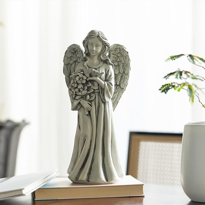 Solar Angel Statue for Outdoor, Angel Figurine with Resin, Outdoor Decor for Patio Lawn Yard Porch, Garden Gift