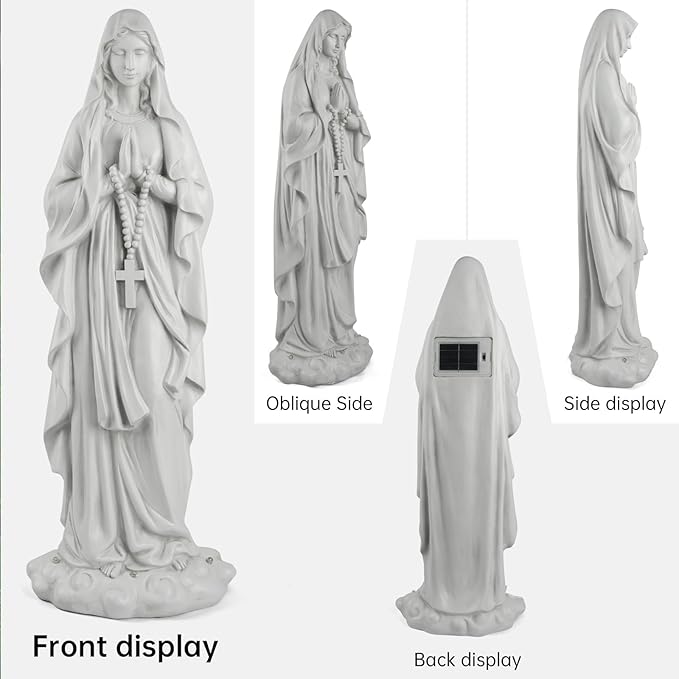 Virgin Mary Statue 31.49 Inch Religious Garden Statue Solar Mary Statue Outdoor Yard Patio Deck Home Entryway Hallway Sculpture