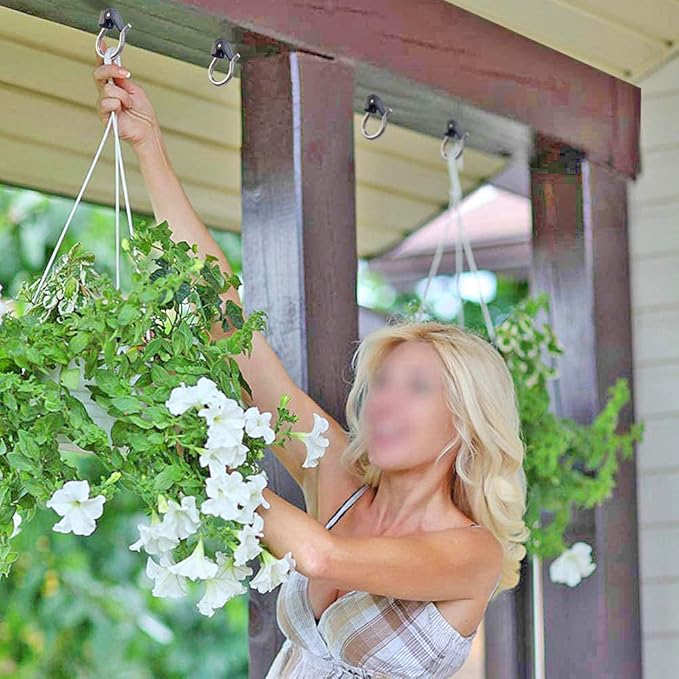 BeneLabel 4Pcs Wall Mount Ceiling Plant Hanger Hooks, Outdoor Hanging Brackets for Hanging Plant Light Outdoor Wire Fairy Lights Wind Chimes Bird Feeders, Safety Buckle Design, 3 1/4"