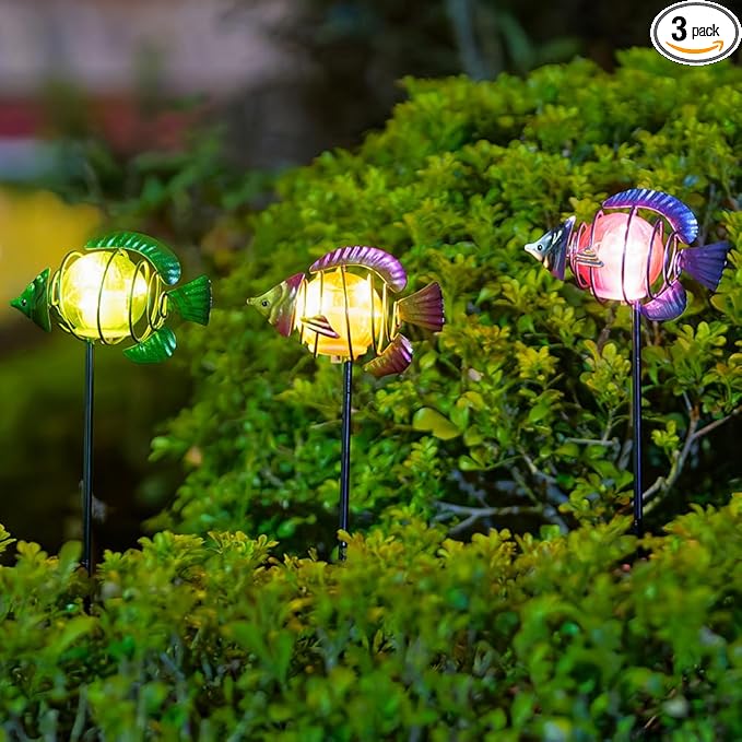 Outdoor Garden Solar Lights,3Pack Decorative Solar Lights for Garden Decor,Sea Fish Backyard Decor,Led Solar Lights with Stakes for Yard Landscape Patio(21.3''H)