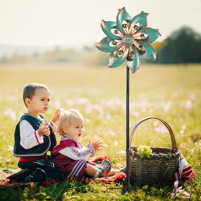 DREAMYSOUL Outdoor Wind Spinner 37 Inch, Metal Garden Wind Sculpture Bronze Wind Spinners for Patio Yard Lawn Decor