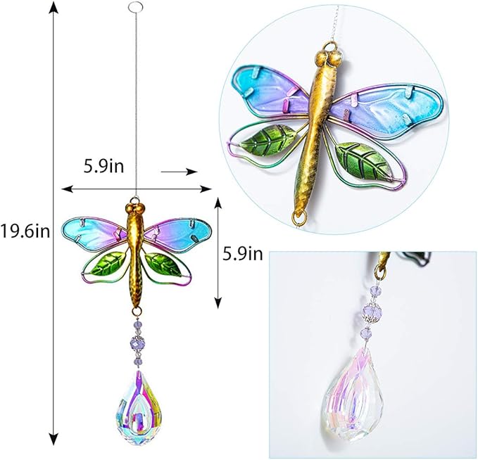 WEISIPU Crystal Suncatchers for Windows - Dragonfly Crystal Ball Prisms Hanging Crystals Ornament for Home Garden Office Wedding Christmas Decoration-Dragonfly