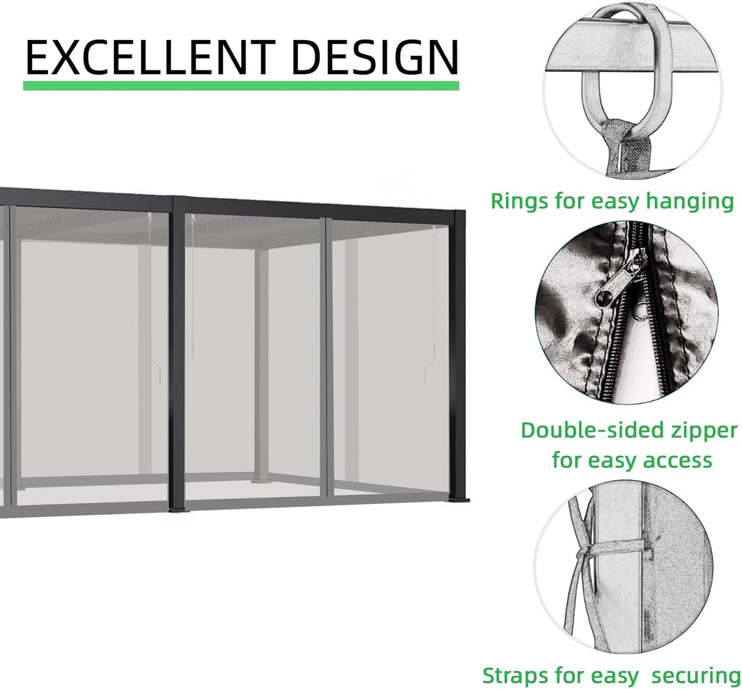 10x20 FT Mosquito Netting for Gazebo,Pergola,Pop up Canopy Tent,4-Panel with Zipper for Outdoor Patio,Backyard (Grey,Mosquito Net Only)