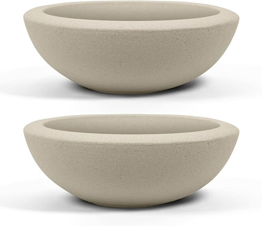 ARBORA 26" Santorini Bowl 2-Pack with Classic Cream Finish - Polyresin Indoor and Outdoor Planter2, Durable, Weatherproof, Lightweight, Large Plant Pots for Patio, Garden, Deck, Entryway