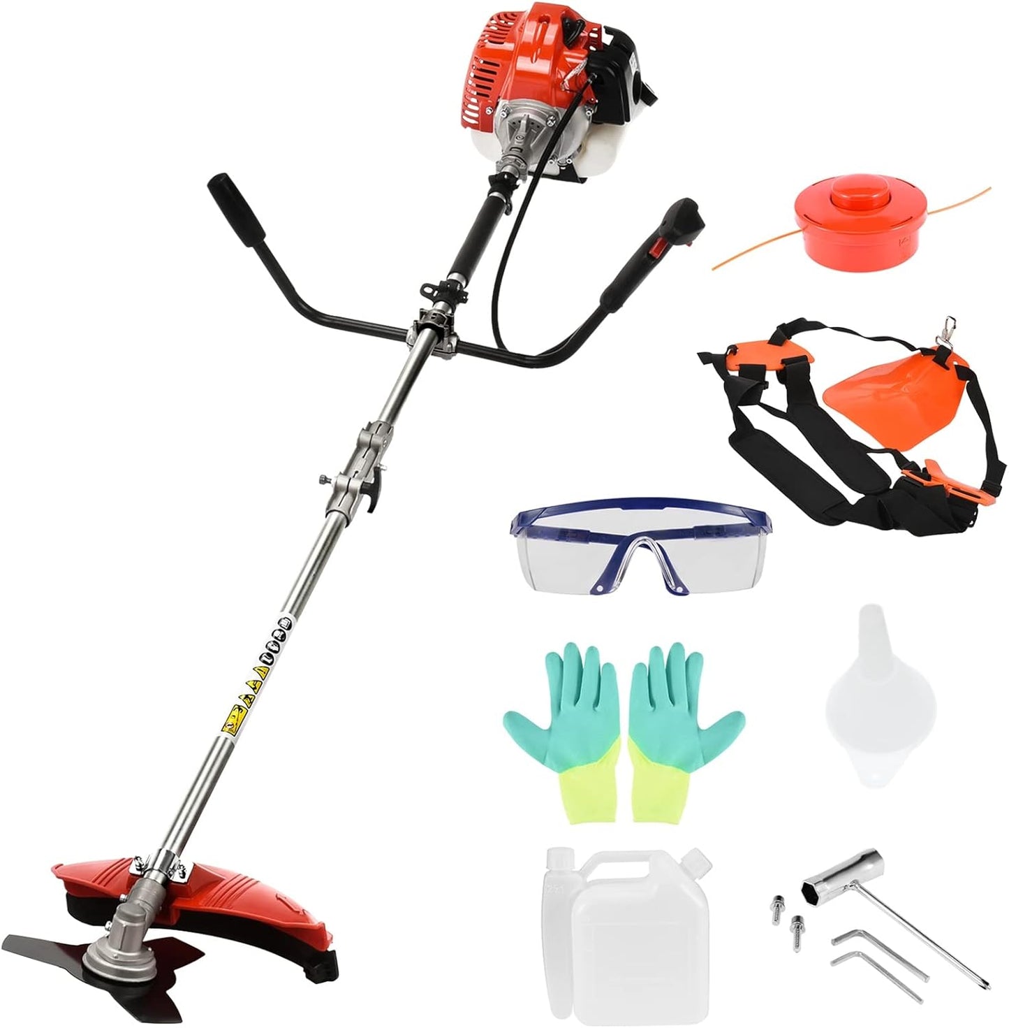52cc Gas Grass Trimmer, 2 in 1 Petrol Weed Eater, 2-Stroke Weed Whacker Cordless, Backpack Brush Trimmer Garden Tools Red