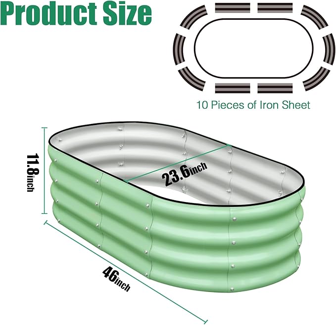 SnugNiture Galvanized Raised Garden Bed, 4x2x1ft Oval Metal Planter Box for Planting Outdoor Plants Vegetables