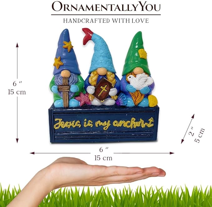 Spring & Summer-Themed Garden Statues – Adorable Outdoor Decor for Lawn, Patio & Porch (Nautical Themed Religious Gnome Figurine, Jesus is My Anchor 6" Beach House Statue)