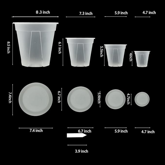 Large Clear pots for Plants,8 Sets 5/6/7/8 inch Thick Plastic Nursery pots for Plants with Drainage Holes for Monstera Plant Live,Succulents etc - Indoor and Outdoor use