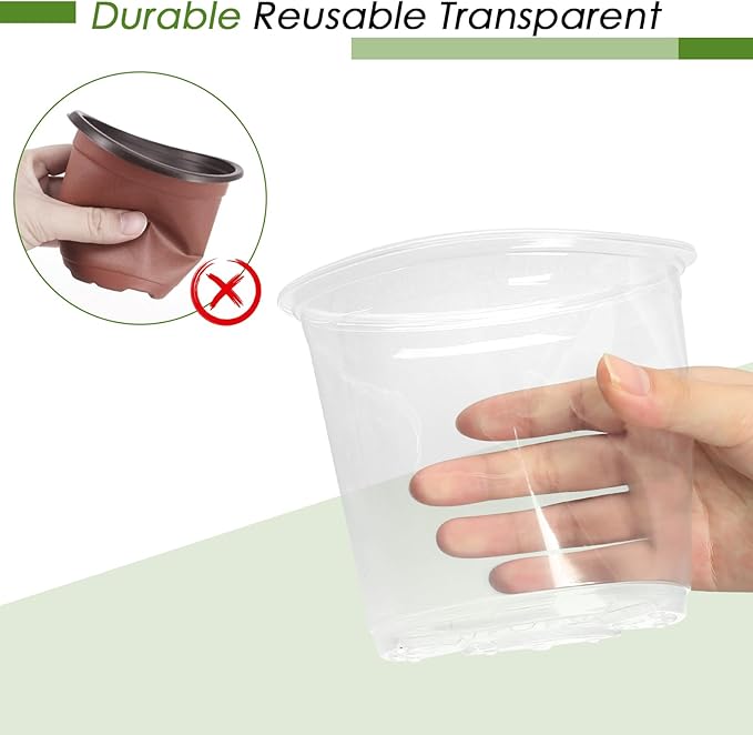 4/5/6/7 Inch Clear Nursery Pots for Plants with Sacuers 20 Pack, Plastic Flower Pots with Drainage Holes, Variety Pack Seedlings Garden Pot for Indoor Outdoor (4+5+6+7 inch)