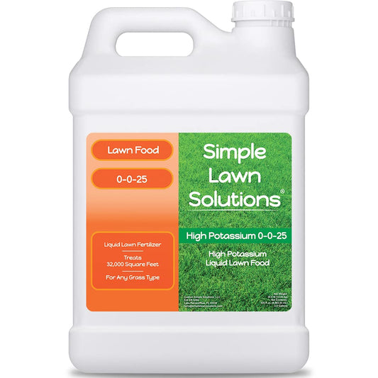 Simple Lawn Solutions - High Potassium Lawn Food Liquid Fertilizer 0-0-25 - Concentrated Spray - Turf Grass Vigor and Plant Hardiness - Summer and Fall - Any Grass Type (2.5 Gallon)
