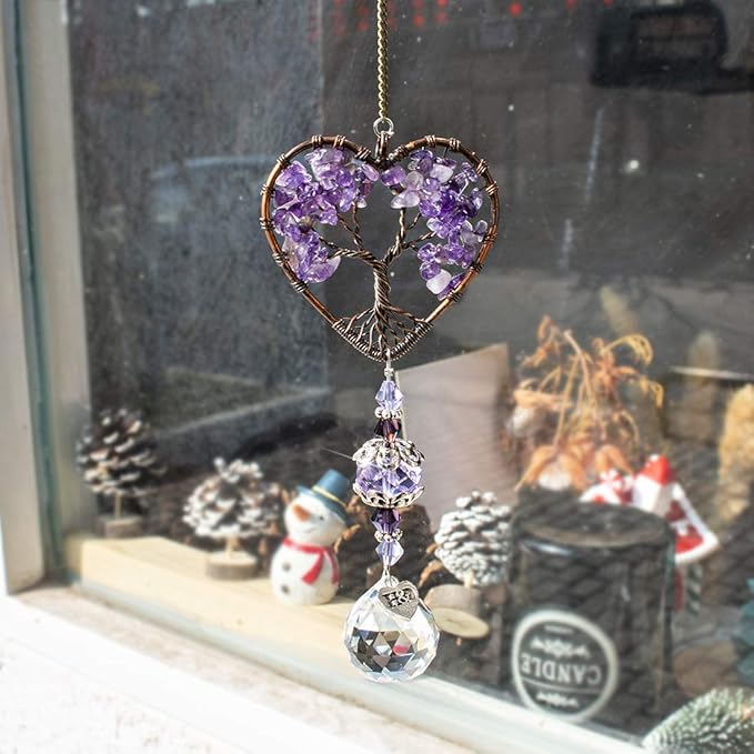 H&D HYALINE & DORA Sun Catcher Crystal Tree of Life Rainbow Maker Drops Hang for Window, Home Decor, Car Charms